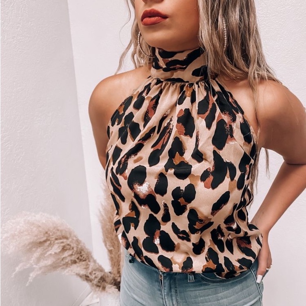 New Leopard High Neck Sleeveless Top
